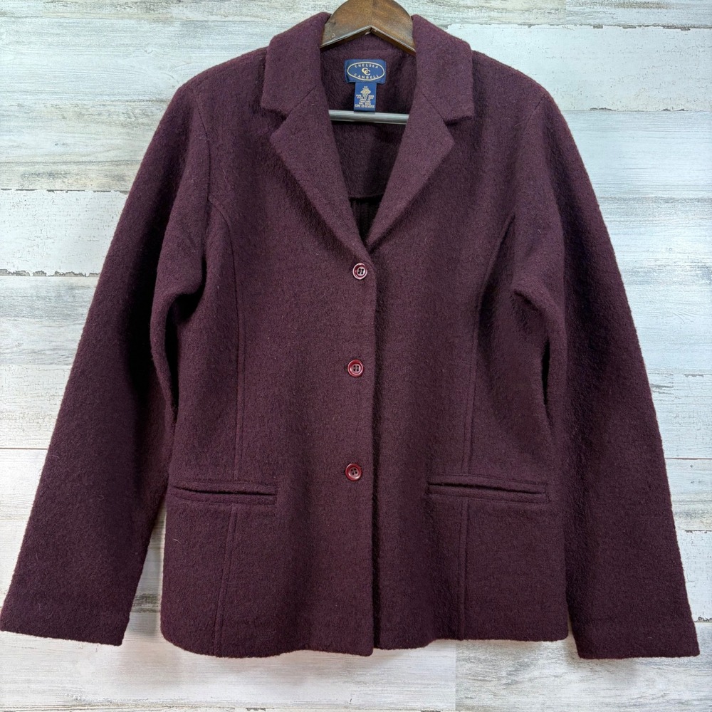 Chelsea Cambell Womens 100% Pure New Wool Blazer Jacket Burgundy Plum Size M
